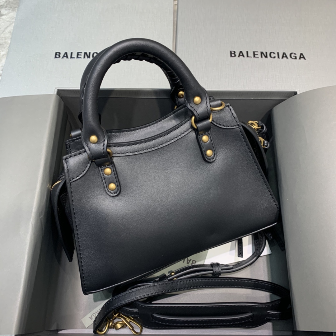 Balenciaga Neo Classic Mini Handbag Smooth Calfskin Shoulder Bag Black/Gold